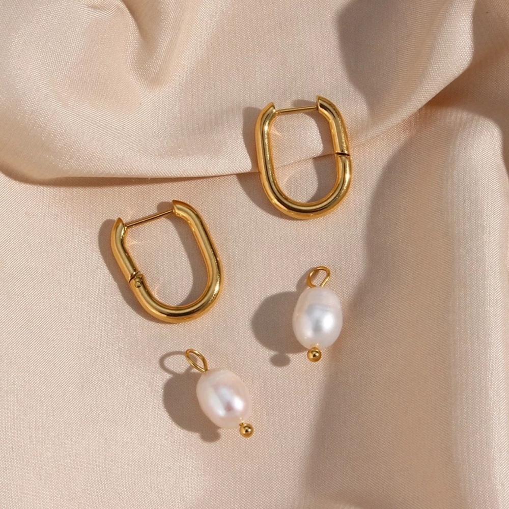 New 18K Freshwater Pearl Drop U Shape Earrings, wonderful Earrings, wow Earrings - Picture 6 of 7